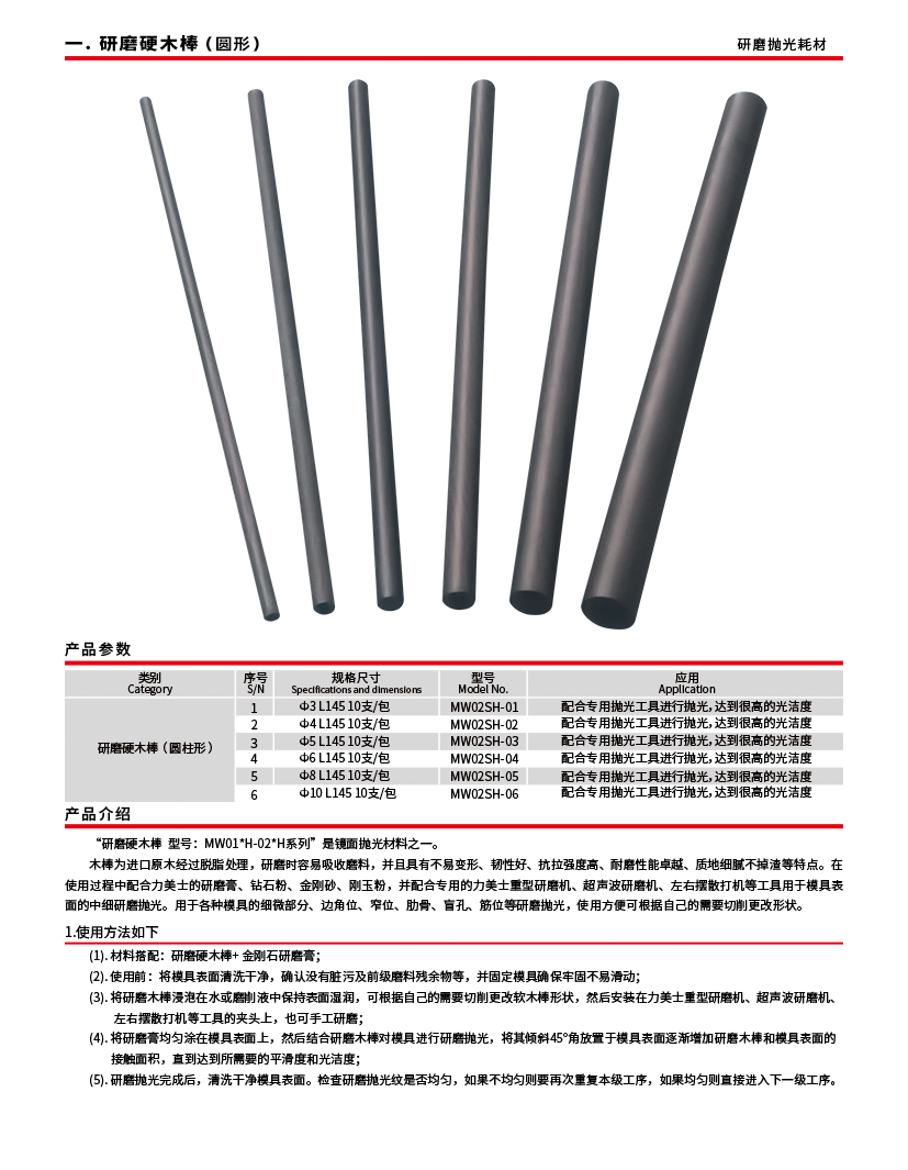 研磨硬木棒（圆形）